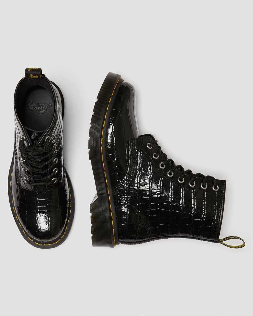 Dr. Martens Boots 1460 en cuir verni gaufré effet croco, Chaussures femme, Dr. Martens