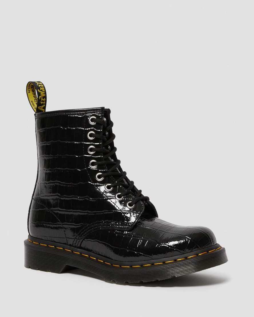 Dr. Martens Boots 1460 en cuir verni gaufré effet croco, Chaussures femme, Dr. Martens