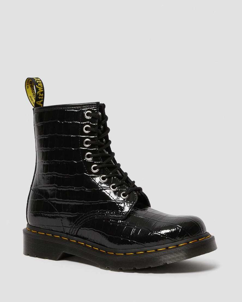Dr. Martens Boots 1460 en cuir verni gaufré effet croco, Chaussures femme, Dr. Martens